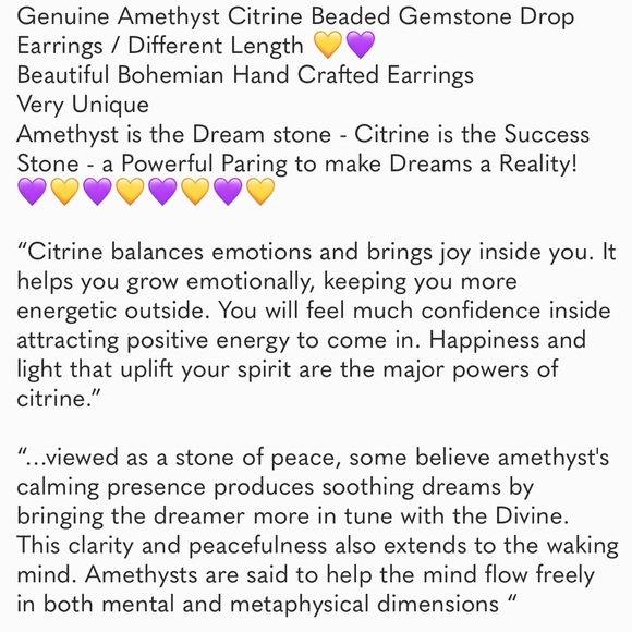 Genuine Amethyst Citrine Beaded Gemstone Drop Earrings / Different Length 💜💛 - Picture 5 of 5